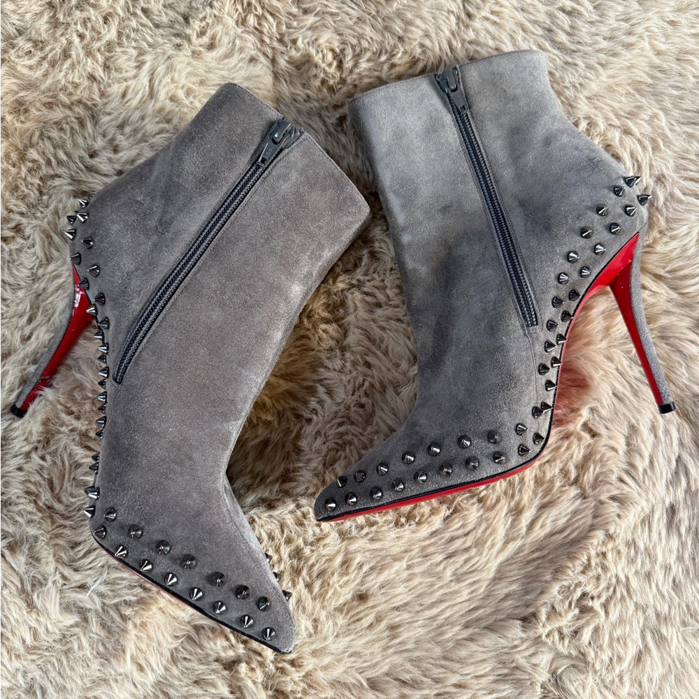 Christian Louboutin Gray Red Heeled Boots